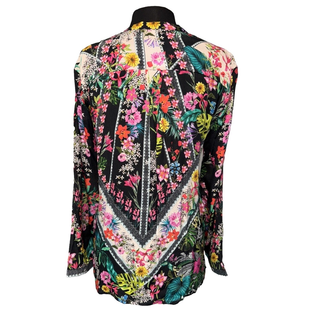 NEW Shana Apparel Floral Tunic Size M Multi Color Long Sleeve Button Boho Hippie - Picture 2 of 12